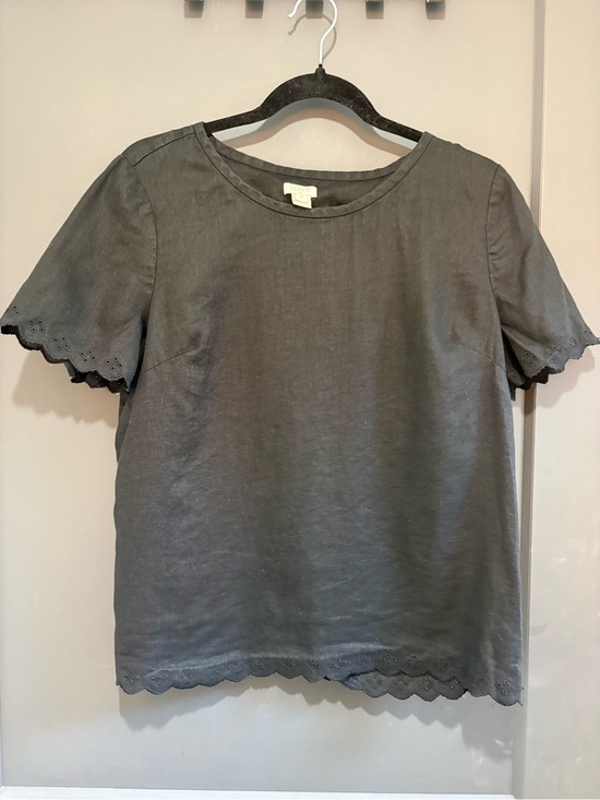 J. Crew Tops - J. Crew Black Linen Eyelet-Trim Short Sleeve Top